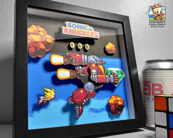 Sonic & Knuckles Pixel Art Shadow Box - Handmade - 3D Layered - Framed - Doomsday Boss