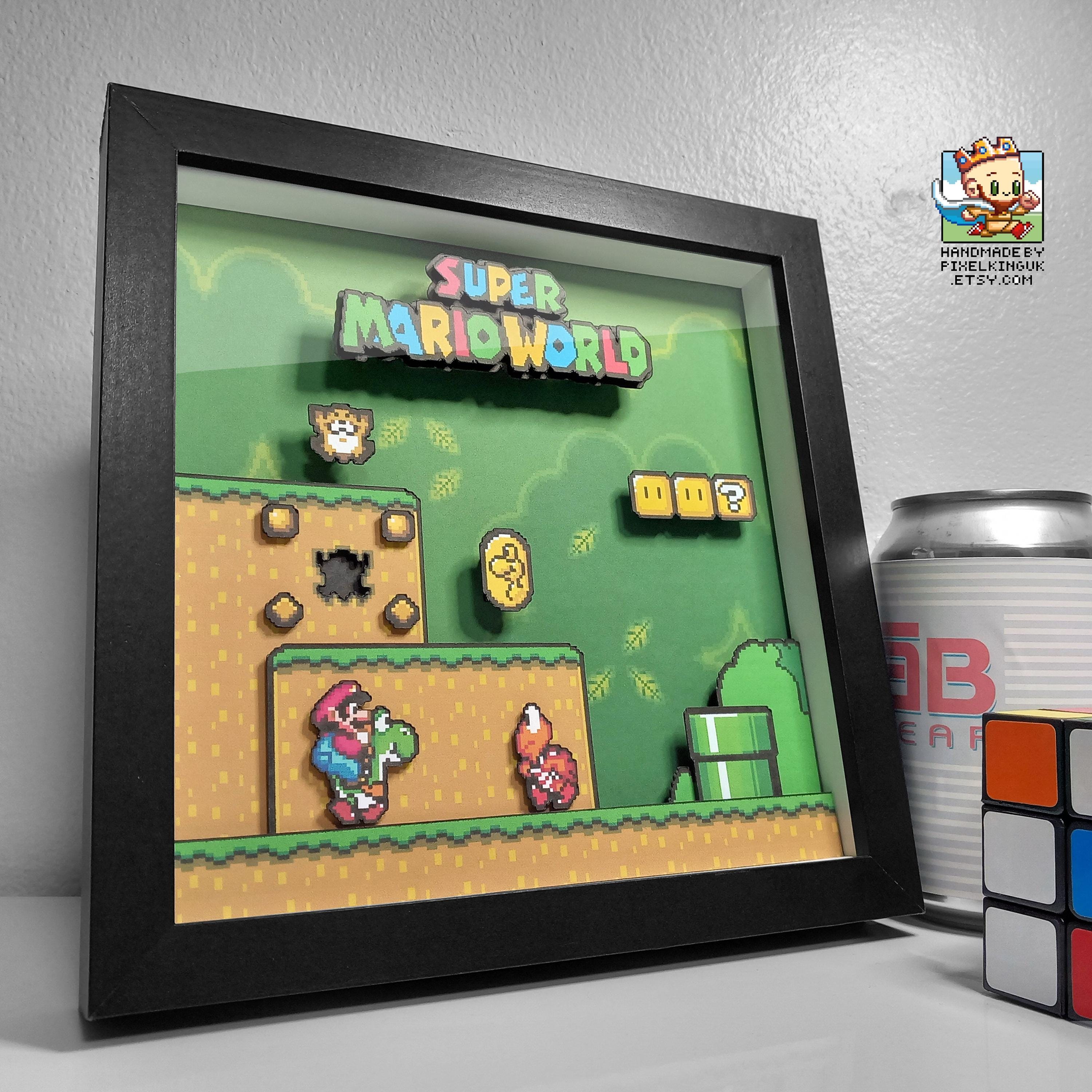 Super Mario World Pixel Art Shadow Box - Handmade - 3D Layered