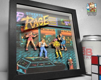 Streets of Rage Pixel Art Shadow Box - Handmade - 3D Layered - Framed