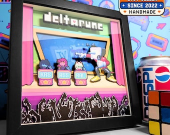 Deltarune Chapter 3 Shadow Box | Kris, Susie, Ralsei & Tenna Pixel Art | Handmade Gaming Wall Art