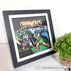 Caja de sombras de arte en píxeles de Shining Force: caja de sombras de arte en píxeles, hecha a mano, con capas 3D, enmarcada, Max vs Dark Dwarf