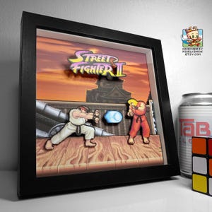 Any Characters - Street Fighter 2 Pixel Art Shadow Box - Handmade - 3D Layered - Framed - Ryu v Ken