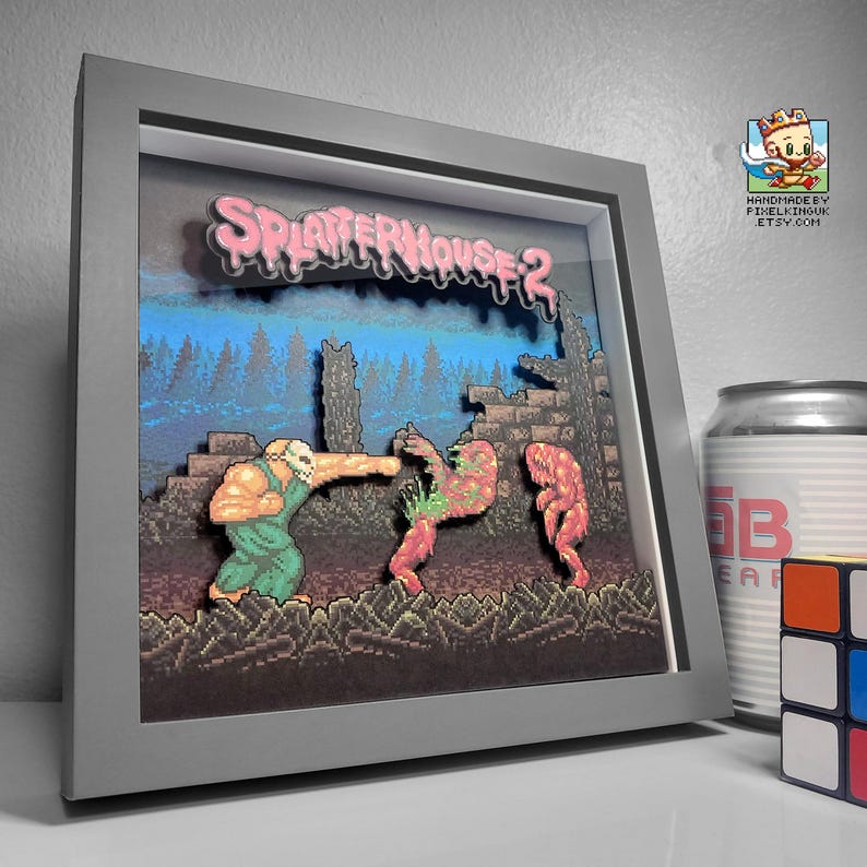 Alternate angled view of the framed Splatterhouse 2 scene with Rick and the Boreworm.