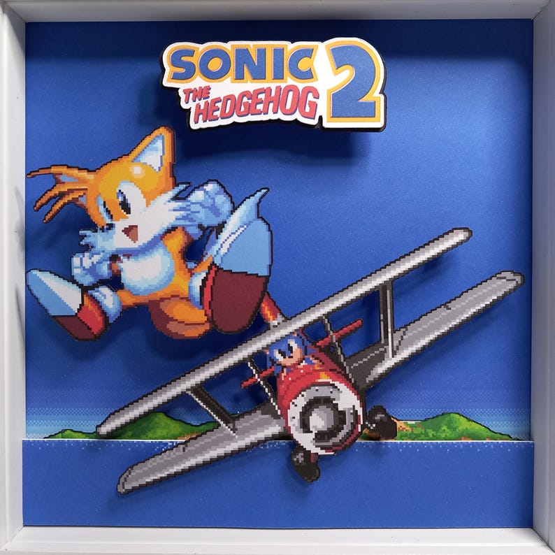 Front view of the character option featuring Tails beside his red biplane.