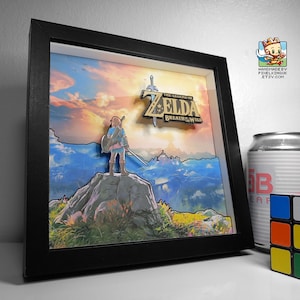 Boîte d'ombres artistique en superposition Zelda Breath of the Wild - 3D - encadré