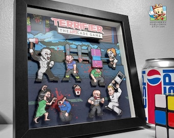 TERRIFIER: The Artcade game Pixel Art Shadow Box - Handmade - 3D Layered - Framed