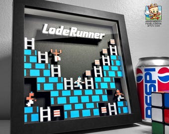 Lode Runner (colour) Pixel Art Shadow Box - Handmade - 3D Layered - framed