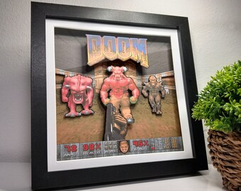 Doom game pixel art shadow box