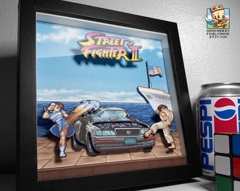 Street Fighter 2 Bonus Stage Pixel Art Shadow Box | Choose Any Fighters | Handmade Framed Arcade Art