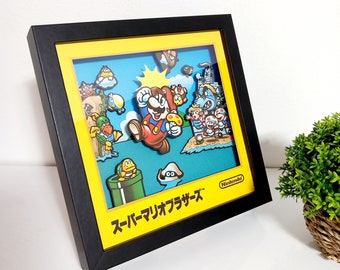 Super Mario Bros (Famicom) Retro Shadow Pixel Box Art - Classic Video Game Decor