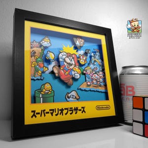 Super Mario Bros Famicom Pixel Art Shadow Box - 3D Layered - Handmade