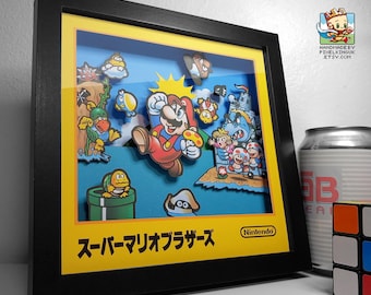 Super Mario Bros Famicom Pixel Art Shadow Box - 3D Layered - Handmade