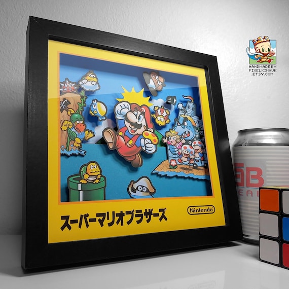 Super Mario Bros Famicom Pixel Art Shadow Box - 3D Layered