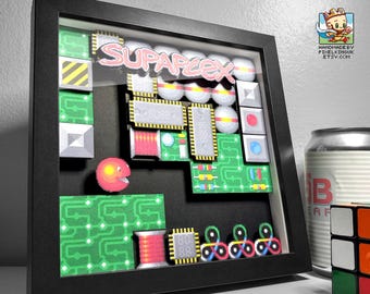 Supaplex Pixel Art Shadow Box - Handmade - 3D Layered - Framed