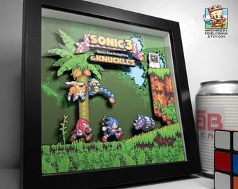 Sonic the Hedgehog 3 and Knuckles layered Pixel Art Shadow Box - 3D - Framed