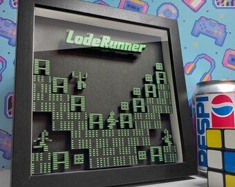 Lode Runner (green) Pixel Art Shadow Box - 3D Layered - Handmade - Framed