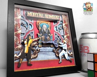 Mortal Kombat Shang Tsung’s Throne Room Pixel Art Shadow Box – Choose Any Characters – Handmade 3D Layered Framed Art
