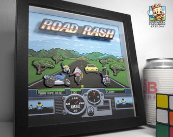 Personalised Road Rash Pixel Art Shadow Box - Handmade - 3D Layered - Framed