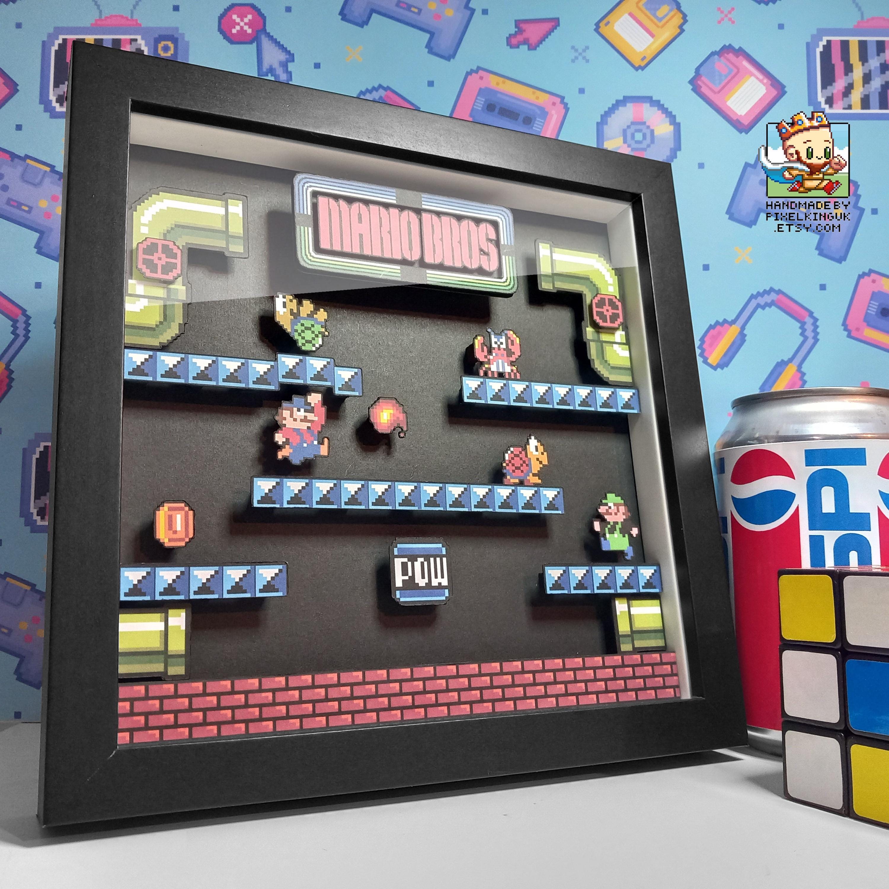 Mario Bros Arcade Pixel Art Shadow Box Original Nintendo Retro Gaming Wall Art