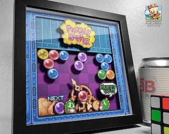Puzzle Bobble Pixel Art Shadow Box - 3D Layered - Handmade - Framed