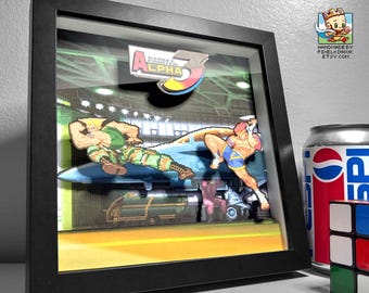 Street Fighter Alpha 3 Guile vs Adon Pixel Art Shadow Box | Hangar Stage | Choose Any Characters
