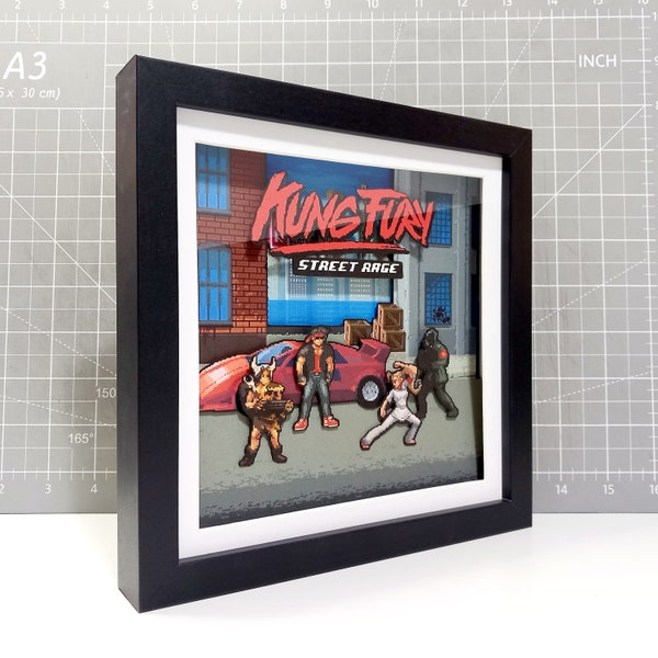 Kung Fury Street Rage Retro Shadow Box Kunst - Retro Gaming Dekor