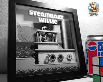 Steamboat Willie Pixel Art Shadow Box - Handmade - 3D Layered - Framed