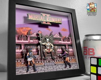 Mortal Kombat 2 Shao Kahn’s Arena Pixel Art Shadow Box – Choose Any Characters – Handmade 3D Layered Framed Art