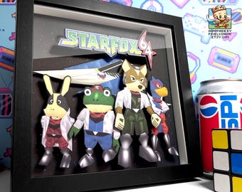 Cornice tridimensionale con pixel art di Star Fox - Stratificata 3D - Realizzata a mano - Incorniciata
