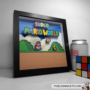 Super Mario World Pixel Art Shadow Box - Handmade - 3D Layered - Framed - Title Screen