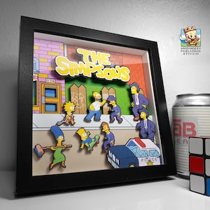 Simpsons Pixel Art Shadow Box - Ręcznie robione - 3D warstwowe - Oprawione