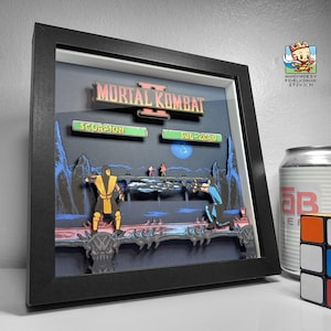 Cualquier personaje - Mortal Kombat 2 Pixel Art Shadow Box - Scorpion vs Sub-Zero - Capas 3D - Hecho a mano - Enmarcado