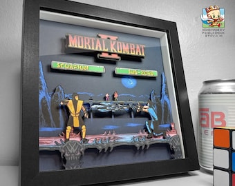 Any characters - Mortal Kombat 2 Pixel Art Shadow Box - Scorpion vs Sub-Zero - 3D Layered - Handmade - Framed