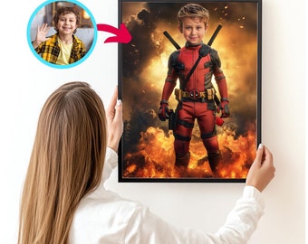 Custom Superhero Portrait,Dead Face Swap Digital Portrait,pool Face Swap Wall Decoration,DIgital Download in 24 Hours, 24x36 Inches size