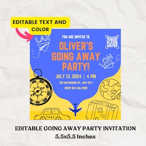 Going Away Party Invitations, Canva Farewell Celebration, 5.5x5.5 Inches Digital Invitation, College Going Away Instant Download, Send-off
