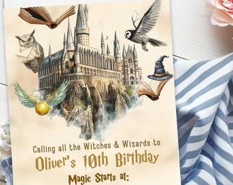 Wizard Birthday Invitation: Magical School Party, Editable Canva Template (Digital)