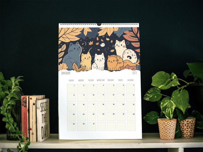 2024 Illustrated Cat Calendar Monthly Calendar Printable A4 Size Cat