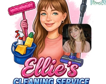 Custom Cleaning Business Logo Design: Cartoon Portrait, Housekeeping Service (Digital Download)