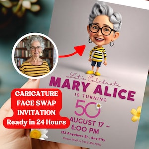 Custom Caricature Invitation ,Any Age Funny Caricature Face Swap Cartoon Invite Funny Custom Caricature Invite card 5x7 Inches