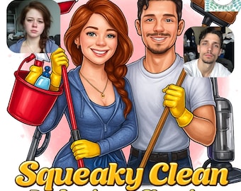 Custom Cleaning Business Logo: 2-Character Cartoon Portrait (Digital Download