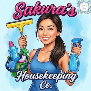 Custom Cleaning Business Logo Design: Cartoon Portrait, Housekeeping Service (Digital Download) image 16