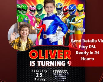 Custom Super Rangers Heroes personalized Birthday Invitation with photo, Kids Face Swap  Birthday Invitation, Photo Birthday Card, 5x7 Inch