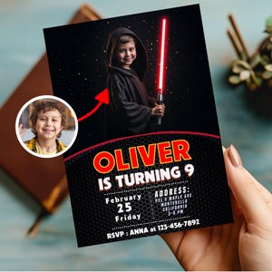 Faire-part d'anniversaire personnalisé Seigneur Sith personnalisé échange de visage, invitation d'anniversaire Seigneur Sith Jedi, carte d'anniversaire échange de visage Star Wars, 5 x 7 pouces