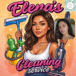Custom Cleaning Business Logo Design: Cartoon Portrait, Housekeeping Service (Digital Download) image 19