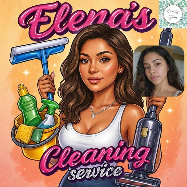 Custom Cleaning Business Logo Design: Cartoon Portrait, Housekeeping Service (Digital Download) image 19
