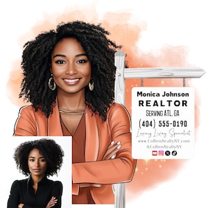 Double Real Estate Logo with Two Charachters, Realtor Cartoon Logo,Broker Business Face Swap Portrait, Caricature Logo, Custom Logo, Cartoon