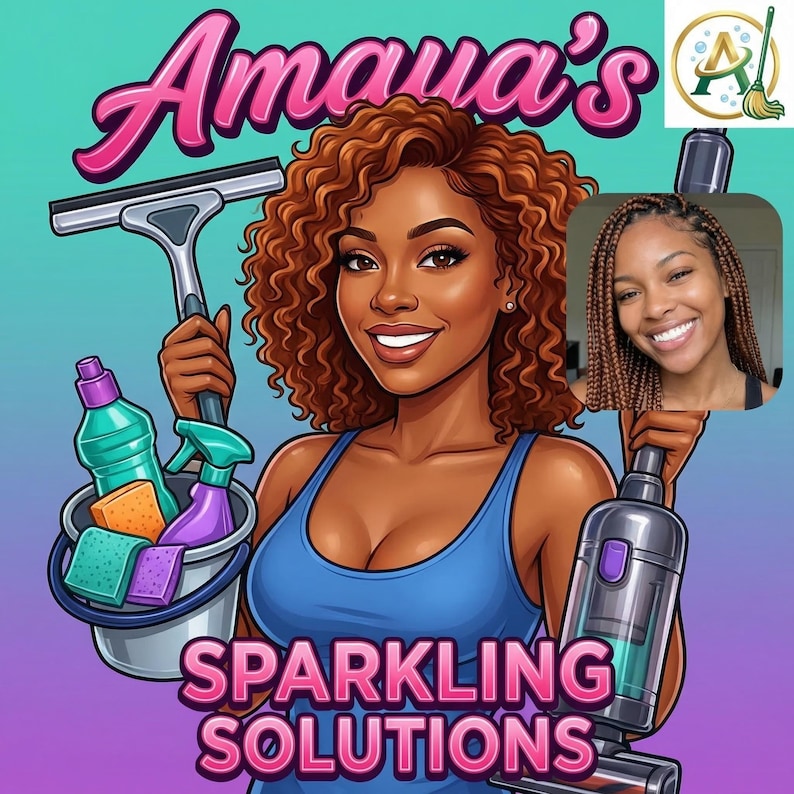 Custom Cleaning Business Logo Design: Cartoon Portrait, Housekeeping Service (Digital Download) image 12