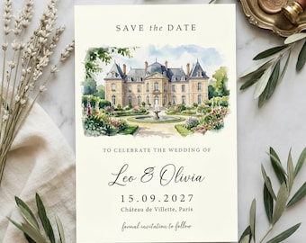 DIGITAL Custom  Venue Save the Date Card, E-Invite Watercolour Wedding Save the Dates, Sketch Illustration Painting Drawing
