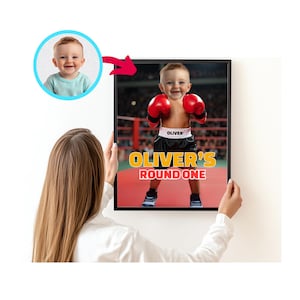 Boxe personalizado com foto aniversário Placa de boas-vindas - Aniversário de boxe Bem-vindo Face Swap Placa de boas-vindas, Boxer Face Swap Arte de parede Design