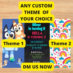Custom Sibling Birthday Invitation: Joint Party, Any Theme of Your choice (Digital Download)